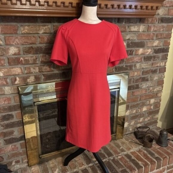 ann taylor dress Short Sleeve Size 4 Petite NWT Zips In Back red - Picture 1 of 8